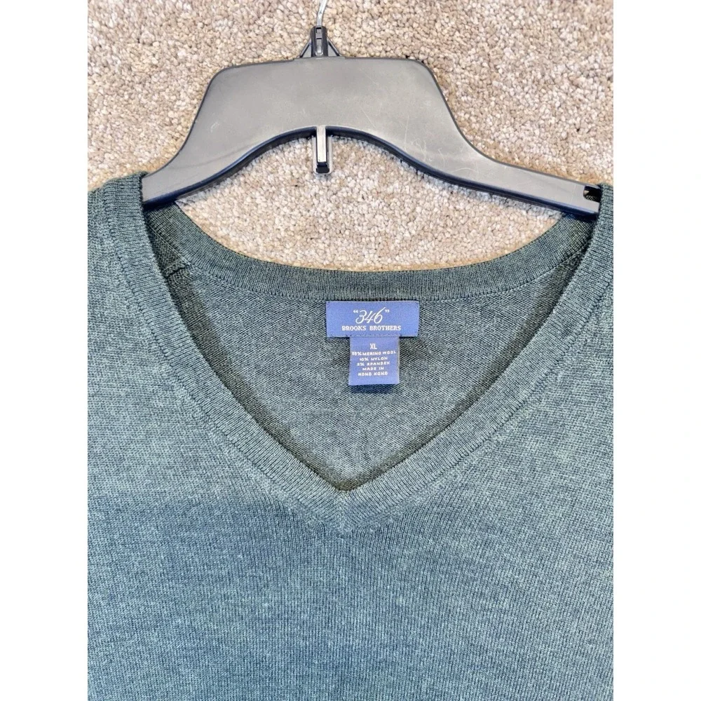 Brooks‎ Brothers 346 Sweater Mens XL Green V Neck Merino Wool Blend Pullover